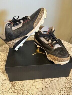 Nike Air Jordan 3 Mid TD "Black Cement" Baseball Cleats Men's Size8.5